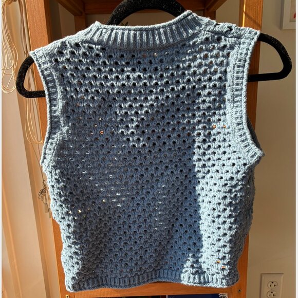 Madewell Open-Stitch Cotton Crop Sweater Vest in Robin Egg (Blue) - Size M - Picture 7 of 11
